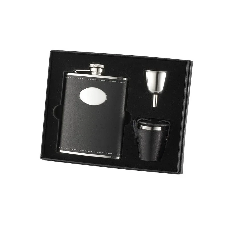 Coffret flasque inox cuir + 4 gobelets + entonnoir Keen Sport 11666