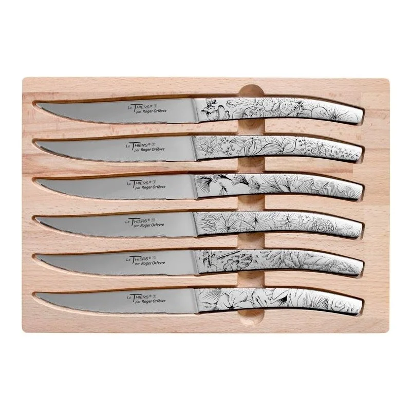 Coffret 6 couteaux Le Thiers inox décor fleuris